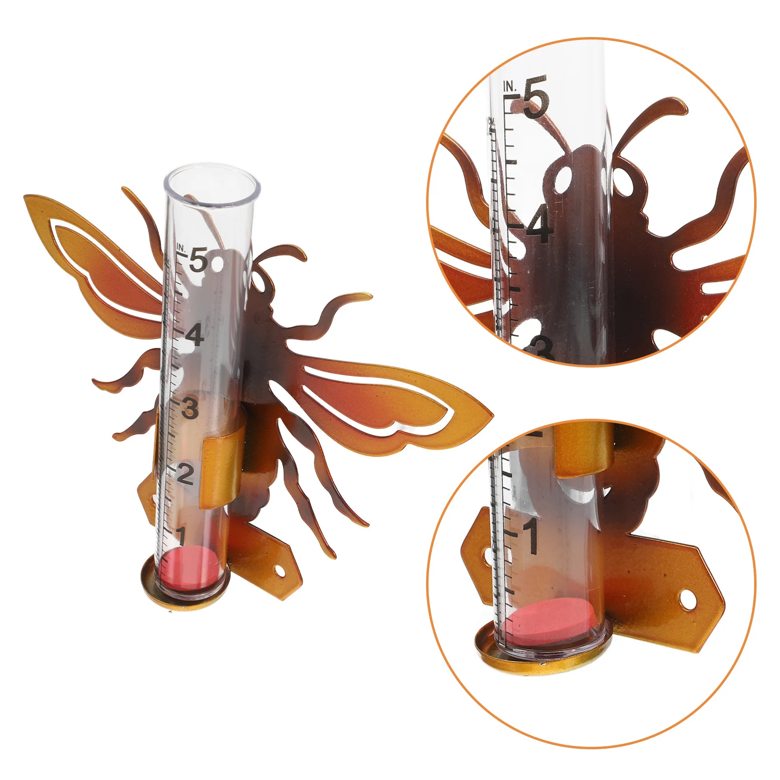 

Iron Rain Gauge Outdoor Decorative Glass Tube Bee Shaped Accurate Rainwater Collector Garden Yard Rain Gauge Replacement Tube