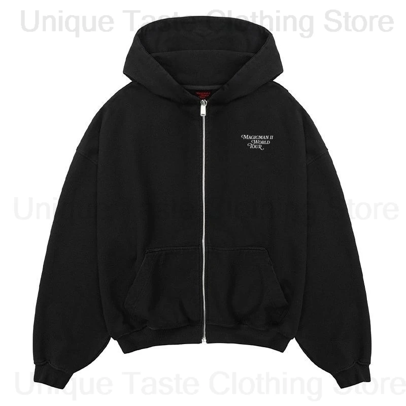 Jackson Wang MAGICMAN 2, gleicher Reißverschluss, Hoodies für Damen und Herren, hochwertig, Herbst, warm, locker, Sweatshirt, Mantel, modischer Kapuzenpullover mit Buchstaben-Aufdruck