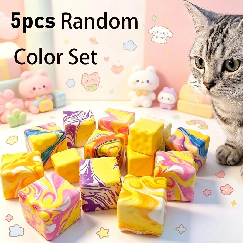Random 5 Pack Color Changing Cube Pet Toys, Silent Bite Resistant Stress Relief Chew Toys for Dogs & Cats