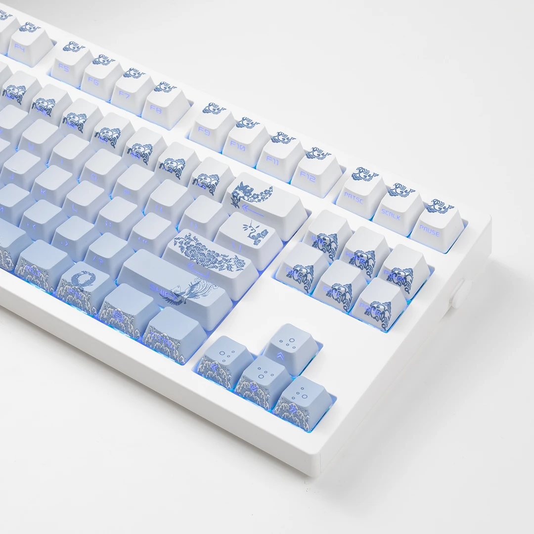 

1 Set Blue and White Porcelain Keycaps OEM Profile Custom PBT Keycap For Mechanical Keyboard GK64 GK61 Anne Pro 2 GH60 Redragon