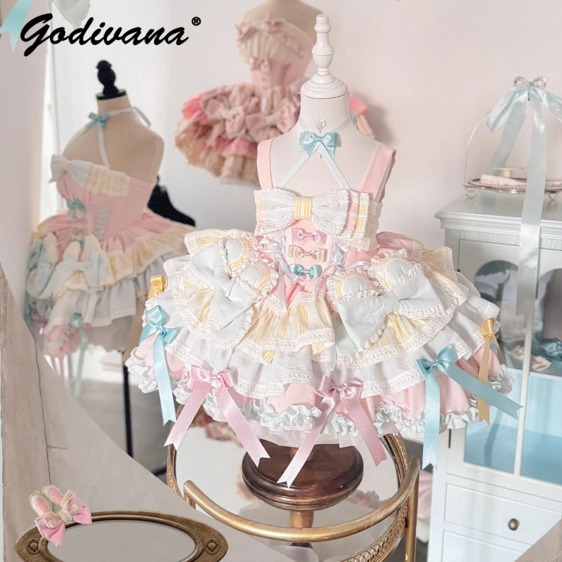 

Original Design Baby Girls Lolita Dress Set Kawaii Cute Bow Lace Suspender Ball Gown Dress Kids Birthday Party Tutu Dresses