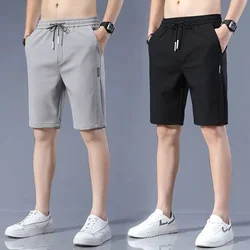 High Quality Polyester Ice Silk Shorts Men 2024 New Korean Version Of Loose Elastic Splicing Beach Five Minute Medium Pants