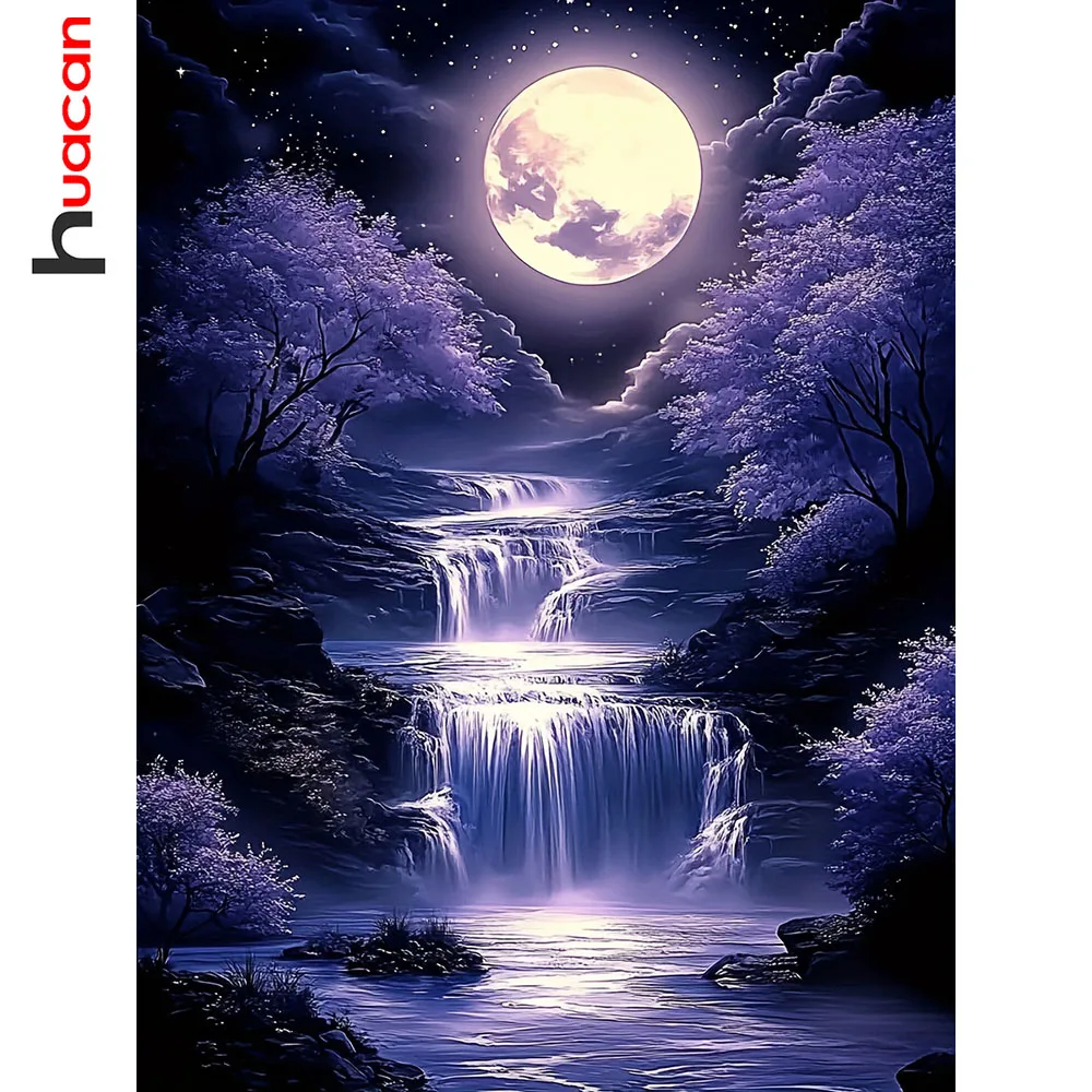 Huacan Berglandschaft Diamant Malerei 5D DIY Mond Nacht Landschaft Neue Vollquadrat Runde Diamant Mosaik Kunst Wand Dekor