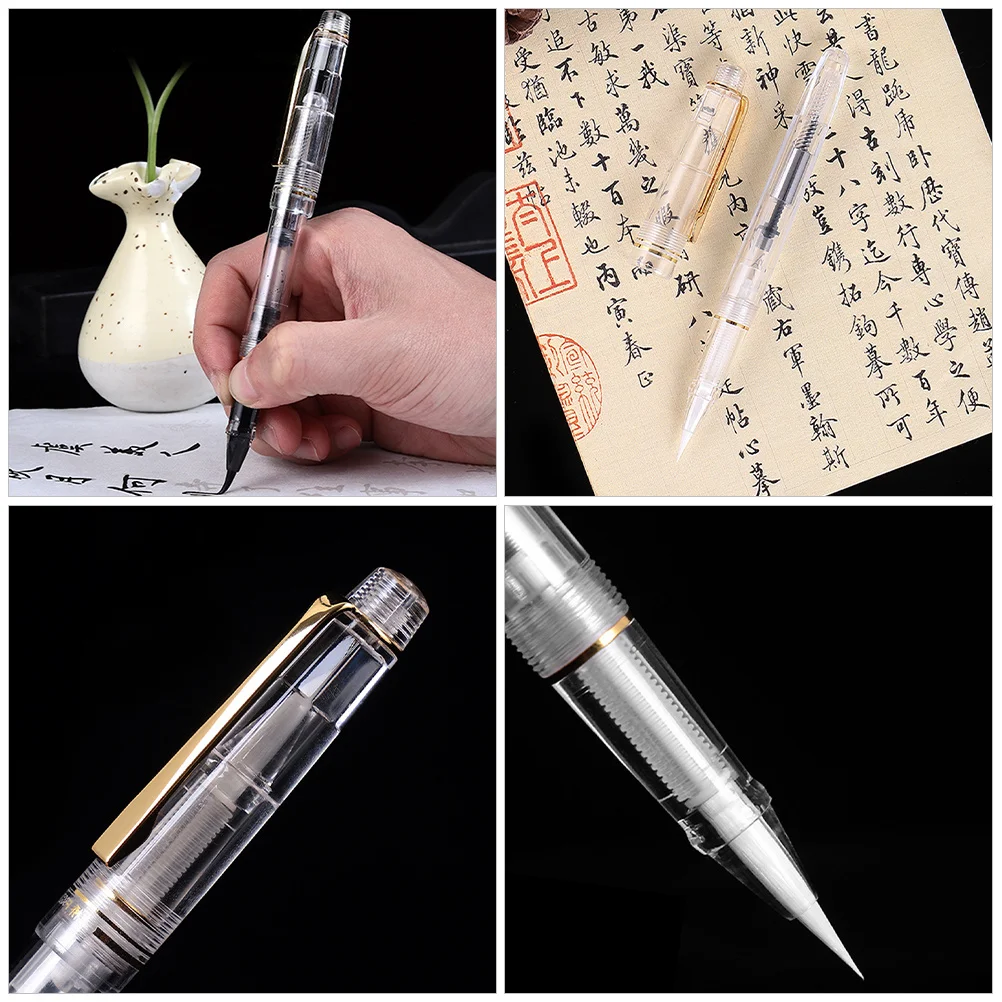 

2pcs Transparent Fountain Pen Style Calligraphy Brush Soft Flexible Bristle For Chinese Japanese Writing Painting Art Stationery