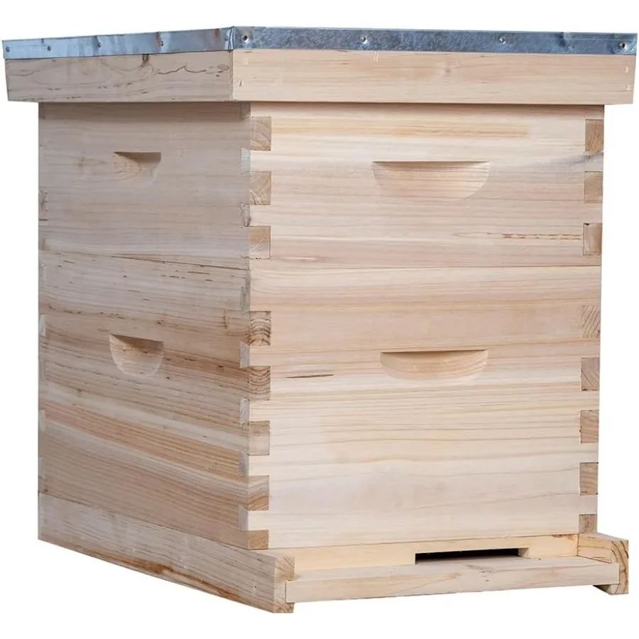 

10 Frame Bee Hive Complete Starter Kit with 1 Deep Brood Honey Bee Hive Box 1 Medium Super Bee Box Beehive Frames and Foundatio
