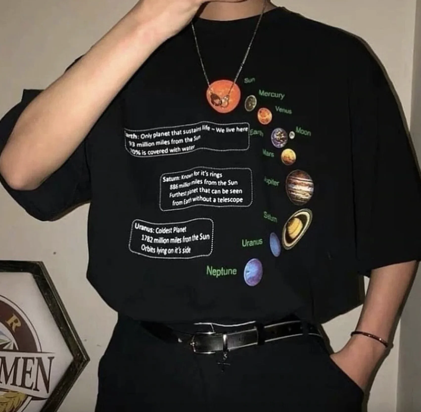 Cosmic Solar System Planets Print Short Sleeve Street Casual Tee Clothing Loose Oversized T Shirt Cotton Tops
