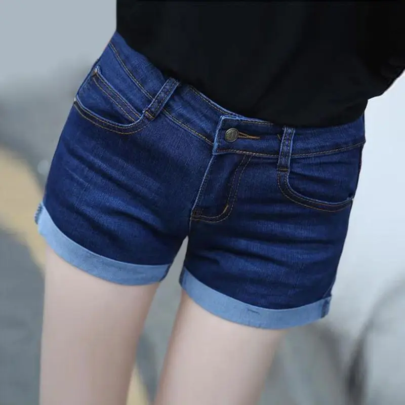 Pantalones cortos vaqueros abiertos de cintura alta para mujer, edición coreana de verano, holgados, versátiles, ajustados, elásticos, talla grande