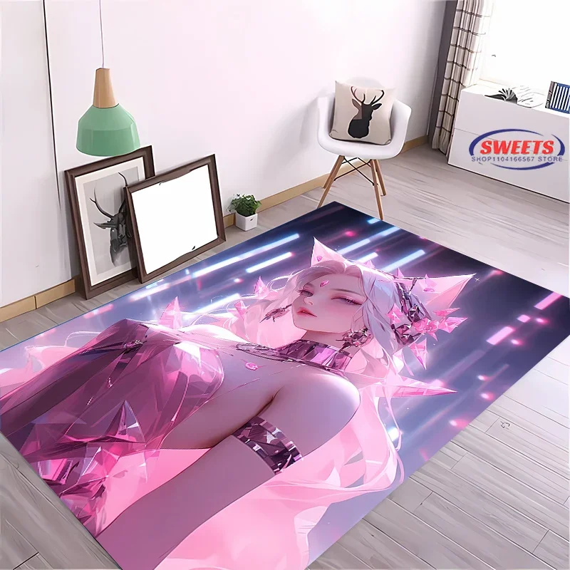 3D HD Printing Classic Game LOL Beautiful Ahri Carpet, Rug for Living Room Bedroom Sofa Kitchen Doormat Decor,Non-slip Floor Mat