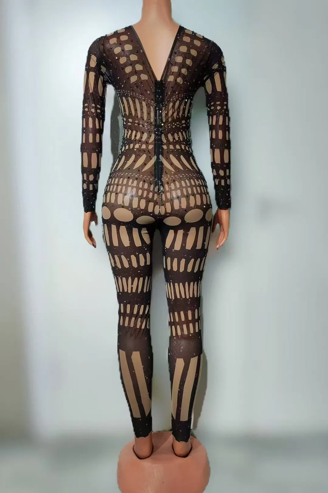 해초 가짜 이슬 고기 타이트하고 섹시한 FullDiamond 패턴 원피스 다이아몬드 바지 DiDsguest gogo 공연 의상 A833