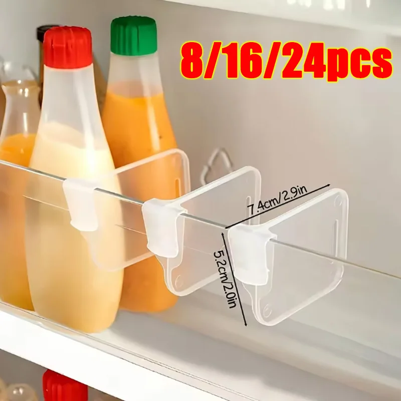 8/16/24PCS Sturdy Clear Refrigerator Organizer Dividers Adjustable Fridge Storage Kitchen Cabinets Space Saving Compartments