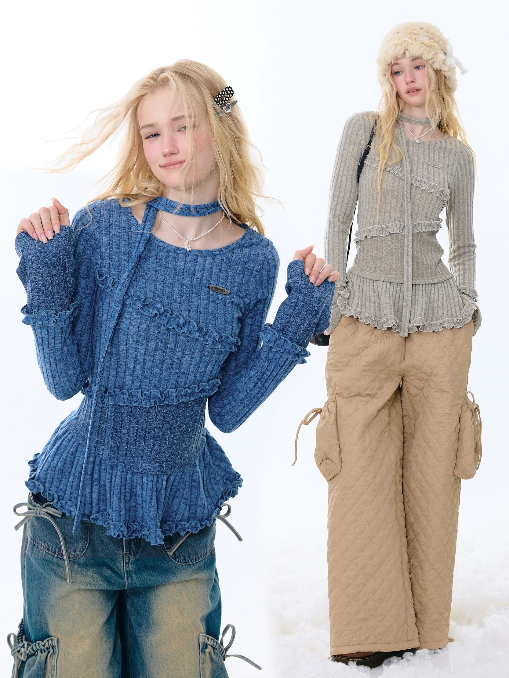 

ZiziFei Women's Knitted Base irt Long Sve Asymmetrical Hem T-irt Polyester Rayon Spandex round Ne Vintage Sle