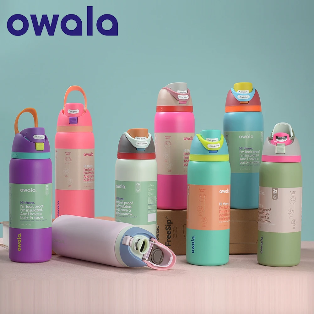 NUEVA botella de agua original de acero inoxidable aislada Owala con pajita, botella de agua deportiva sin BPA