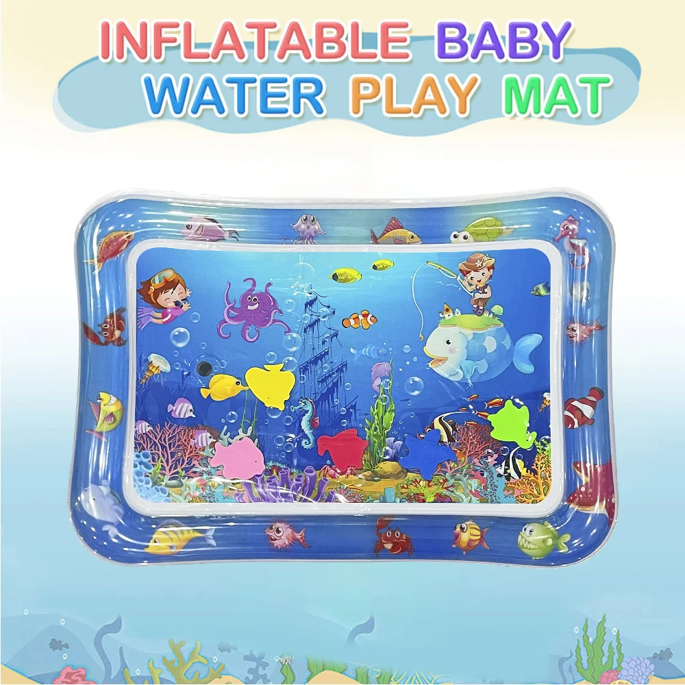 1pc square fishing pattern inflatable water pad PVC children's game pad, early childhood education activity toy, children's gift