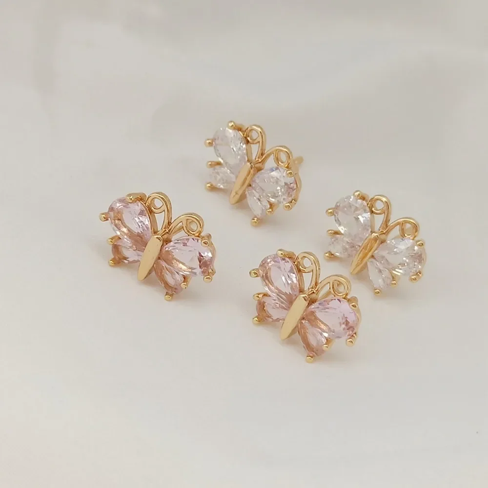 

14K Gold-plated and Crystal-inlaid Butterfly S925 Ear Needles, Ear Studs and Earrings, DIY Handmade Jewelry Accessories
