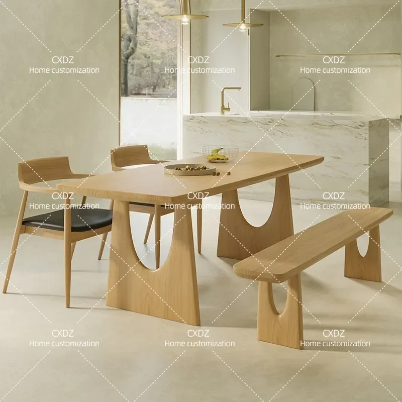 Japanese Style Solid Wood Dining Table and Chairs Set Wabi Sabi Rectangular Log Dining Table for Small Apartment Household