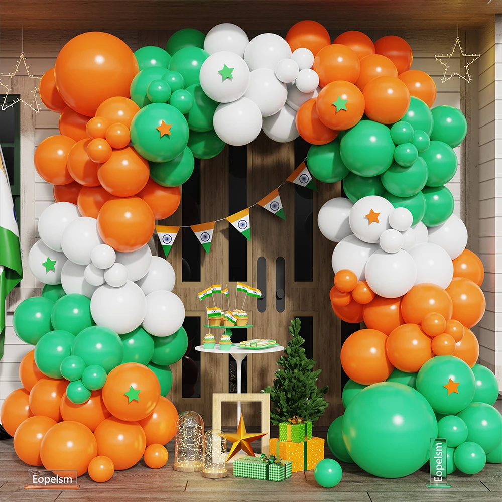 

114Pcs Orange White Green Balloons Garland Arch Kit Graduation Anniversary Independence Day Patriotic Birthday Party Decorations