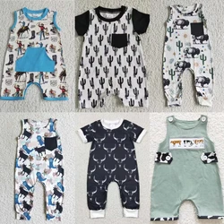 Wholesale Newborn Western Baby Boy Romper Summer Cow Clothing Bubble Cactus Jumpsuit Kids Toddler One-piece Rodeo Clothes