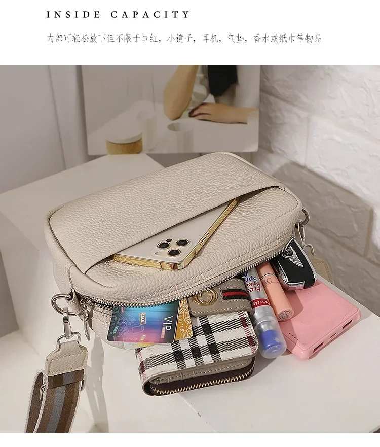 Solid Classic Purses and Handbags Women Wide Fabric Strap Crossbody Bag PU Ladies Luxury Daily Use Zipper Shoulder Bags