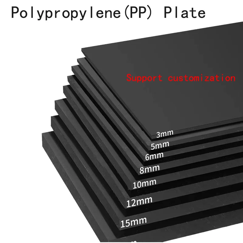 Black Polypropylene Board PP Plastic Sheet PP Plate Handmade Customized Thickness 3mm-20mm 50x50 100x100 200x200 250x250 300x300