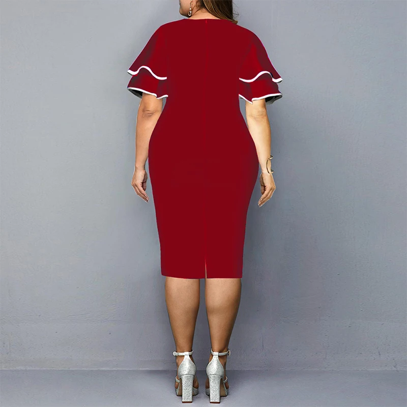 Summer Autumn Plus Size Fashion Elegant Design Package Hip Dress Women Ruffled Slim Geometric Dress Female Y2K Chic Party Dress