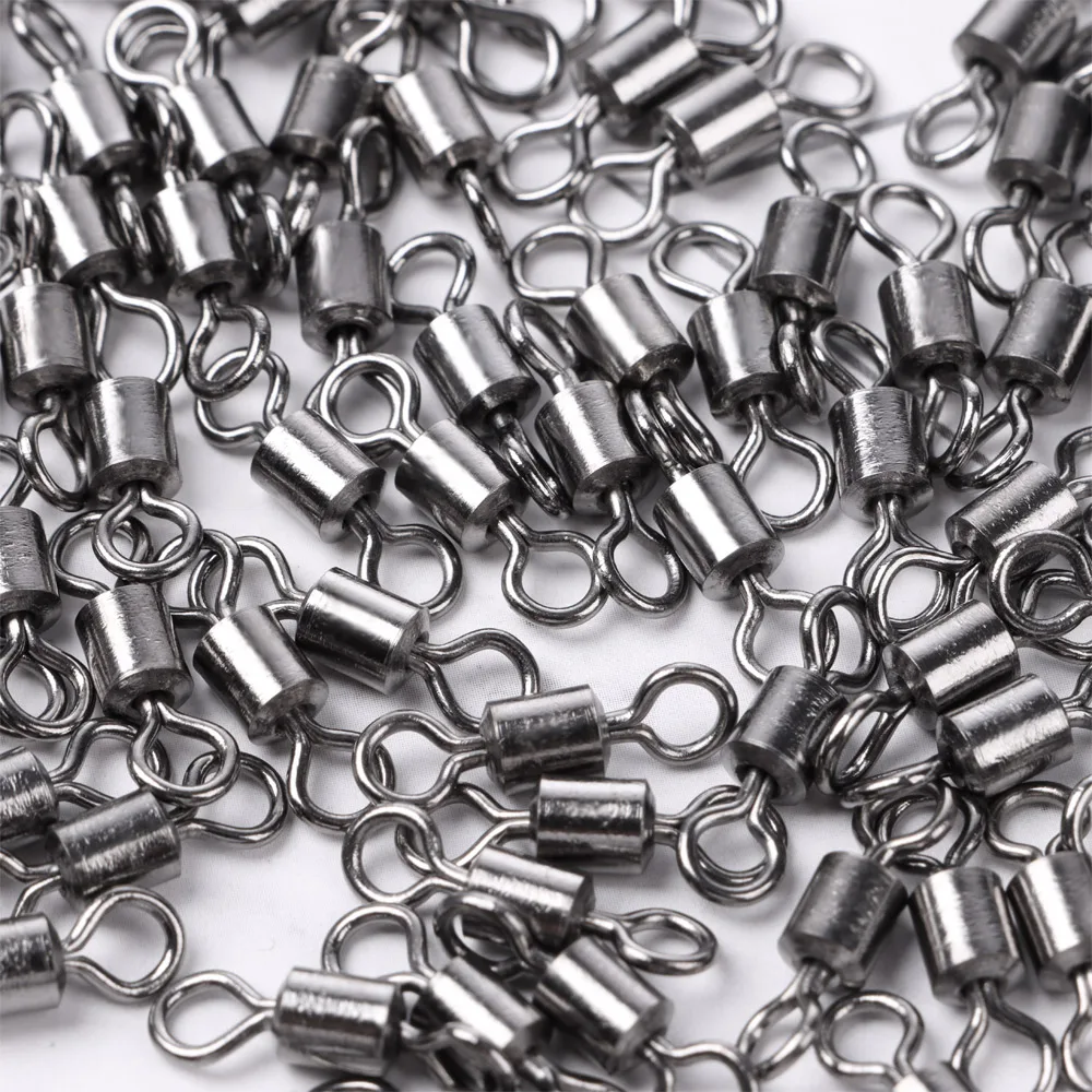 100 Pcs/lot High Strength Fishing Swivels Bearing Solid Rings Rolling Fishing Connector Fishing Tackle Accessories Multi Sizes
