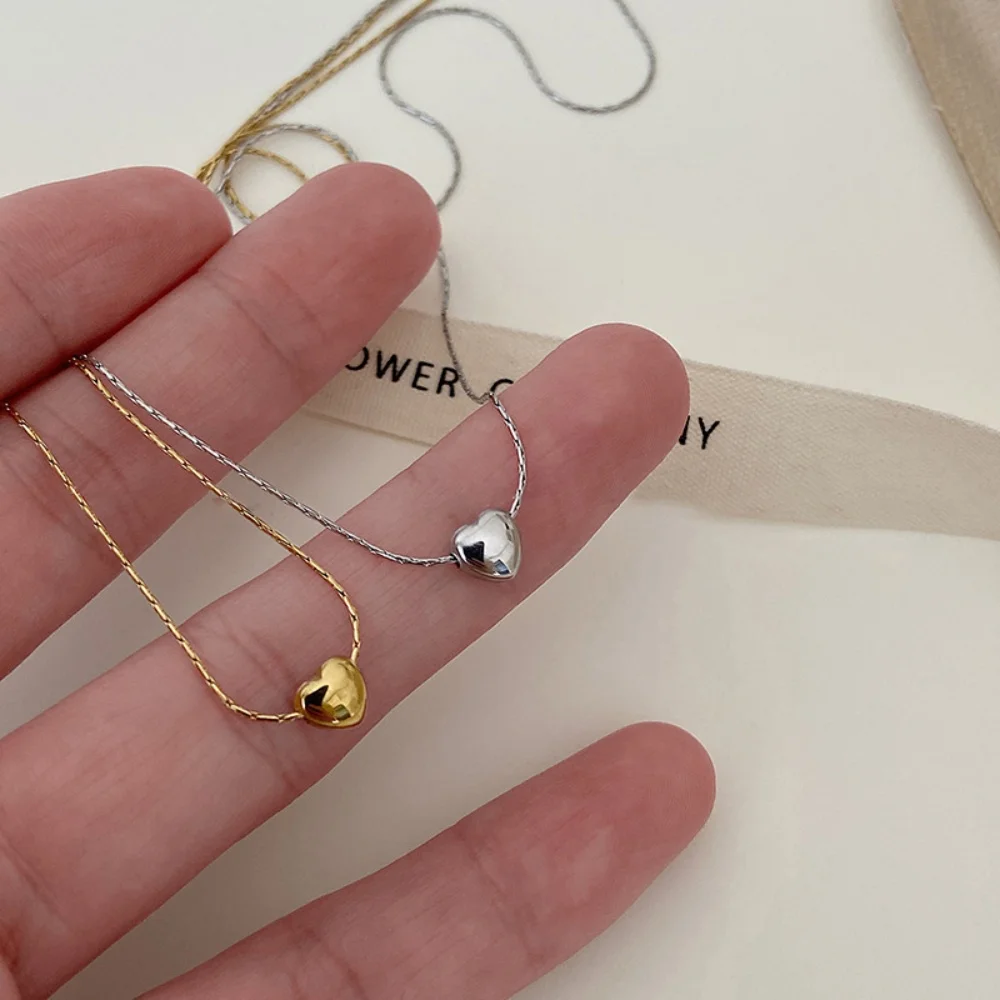 Simple Gold Color Stainless Steel Love Pendant Necklace Retro Women Clavicle Chain Jewelry Fashion Titanium Steel Necklace