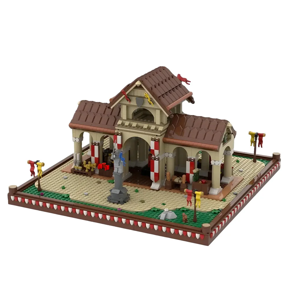 

MOC Market Hall Building Blocks Medieval Village Diorama Trading Center Brick Toy Adult Gift