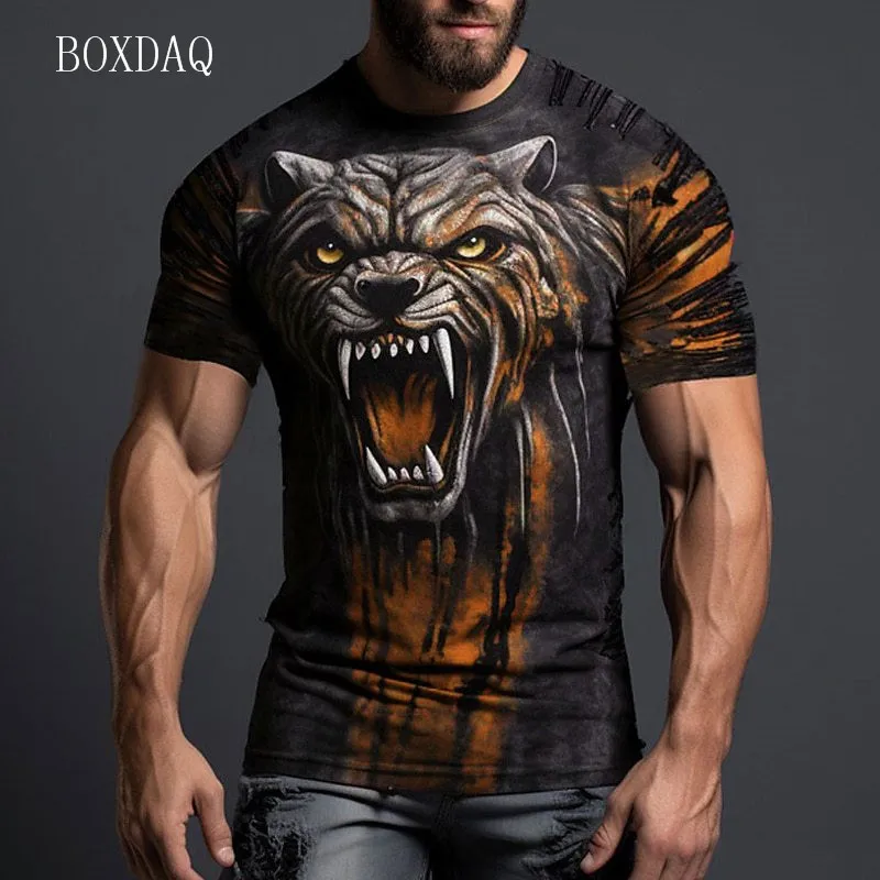 Beast Of Prey Graphic Men\'s Trend T-Shirts Short Sleeve 3D Animal Print Street Male Personality T Shirt 6XL Big Size Casual Tops