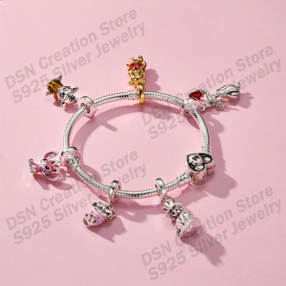 

925 Silver Charm Disney Stitch Mickey Cheshire Cat bead for bracelet pendant Original female Jewelry accessories Halloween gifts
