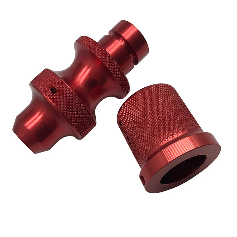 OEM Custom CNC Machined Aluminum Alloy Knurled Parts Red Anodized Aluminum Precision Turning Components