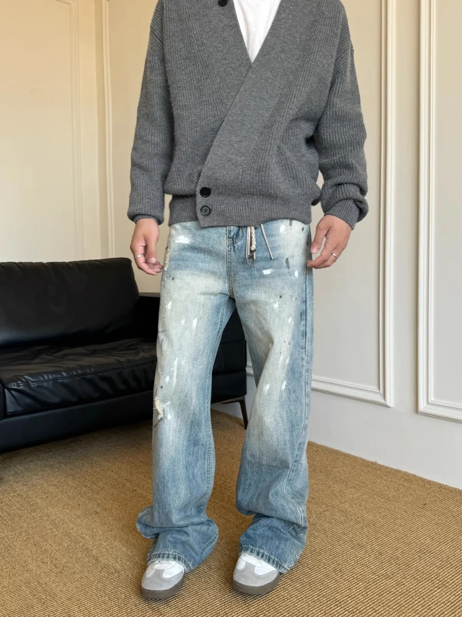 

Американские широкие джинсы в пол с эффектом брызг краски, модель Baggy Version, молодежные, длинные брюки