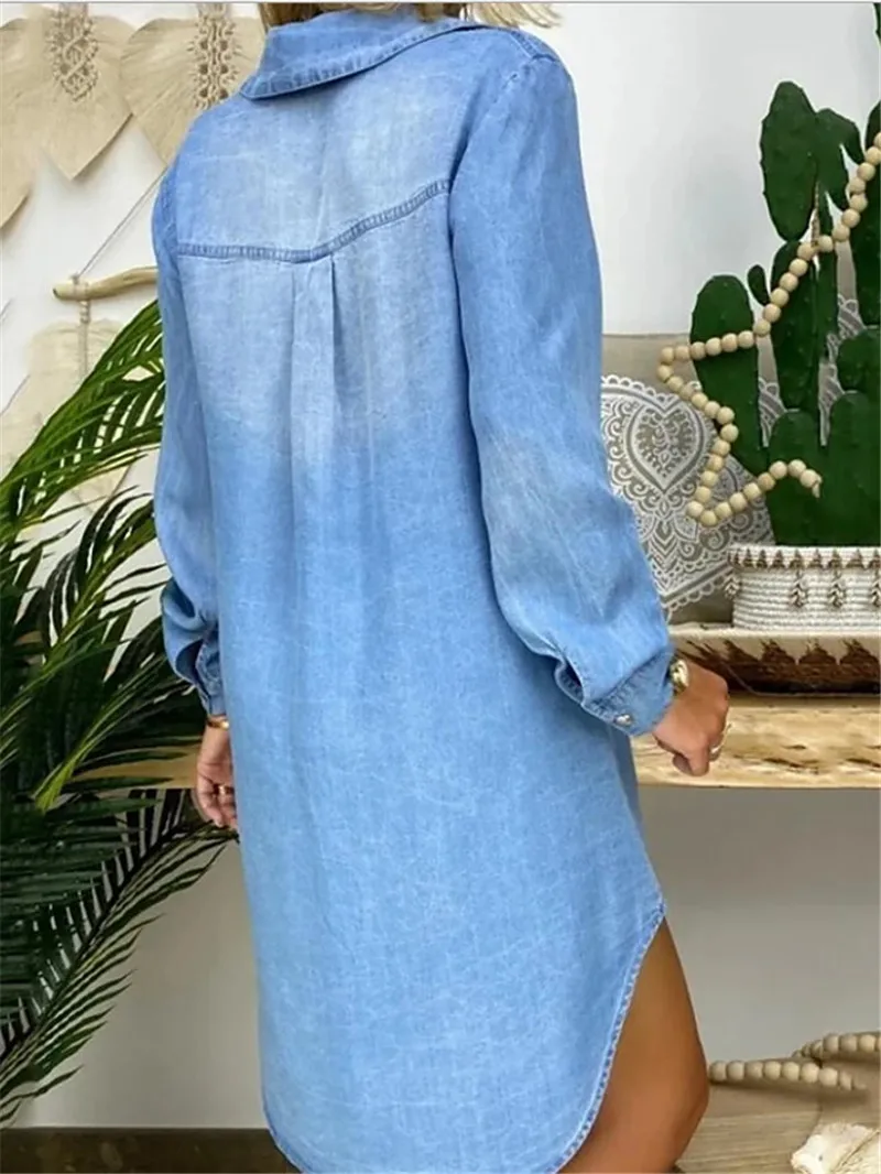 طويل Sve Denim irt Street Sle لون نقي زر كيت ميدي طول مستقيم قطع المرأة Faion الصيف مزيج القطن