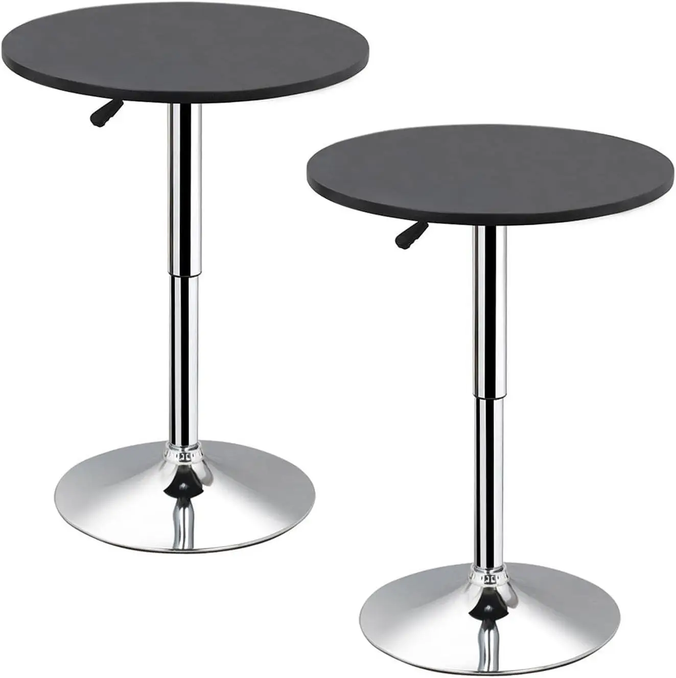 2pcs Home Bar Table Height Adjustable Pub Round Table with 360 Swivel Counter Height Bistro Table, Black