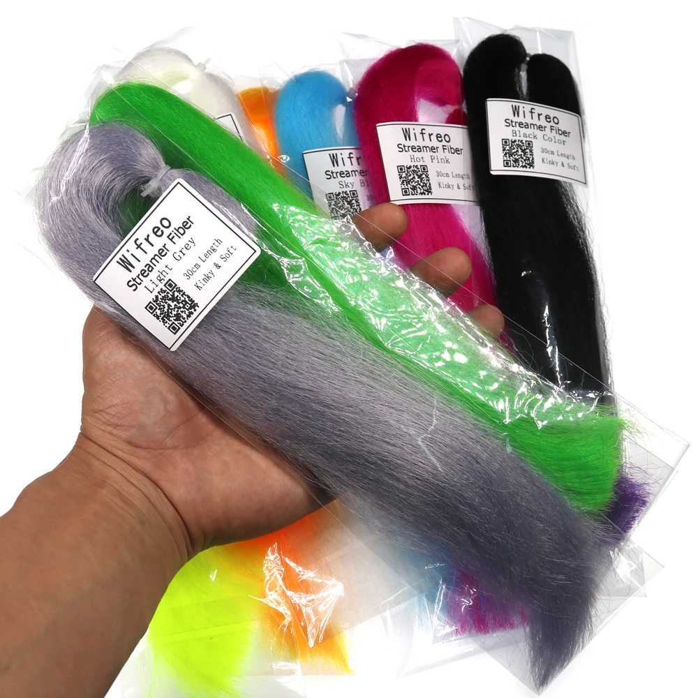 Wifreo 2Packs 30CM Crimped Kinky Minnow Fiber Streamer Fly Fibers Bucktail Jig Head Tying Material for Fly Fishing Bass Lure