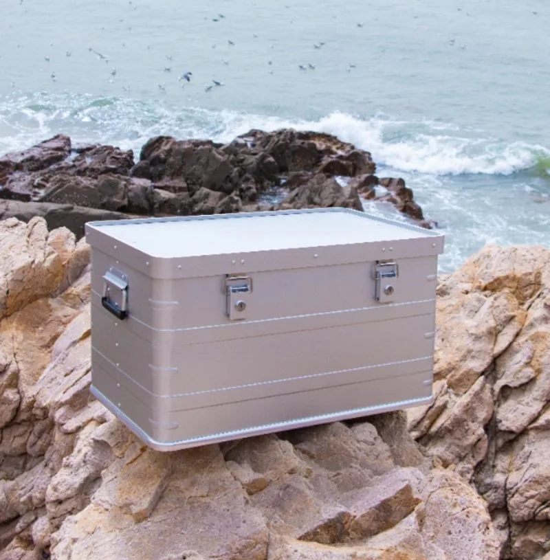 Large Waterproof Aluminum Storage Box With Lock, Moistureproof Outdoor Camping Container Car Travel Storage Case