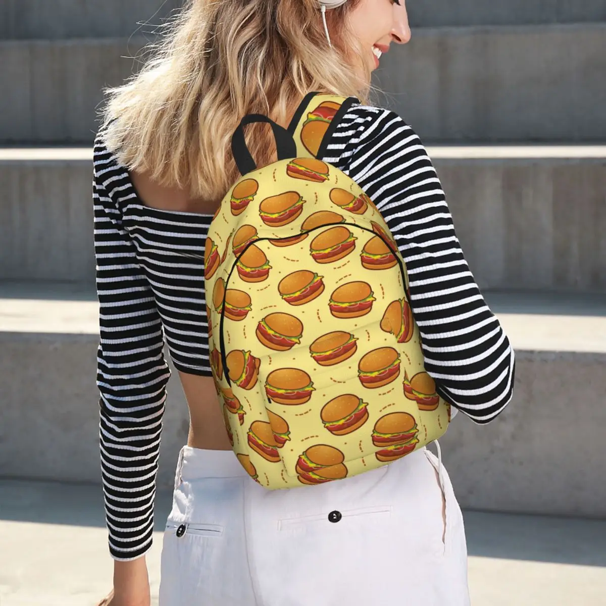 Burger Pattern Backpack Hot Sale Daypack Large Capacity Kids BookBag School Bag Shoulder Bags for Men Women