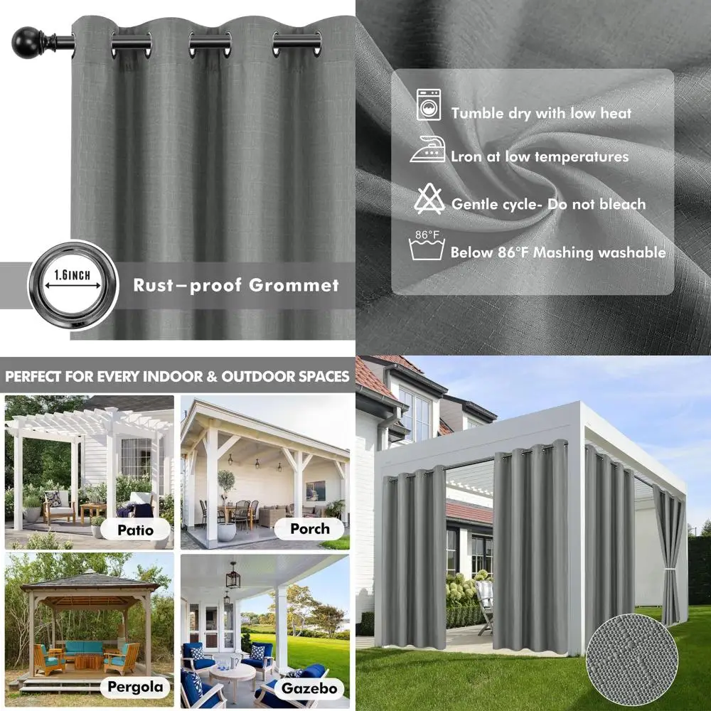 Waterproof Linen Patio Curtains, 54x84, Light Grey, Suitable for Outdoor Spaces