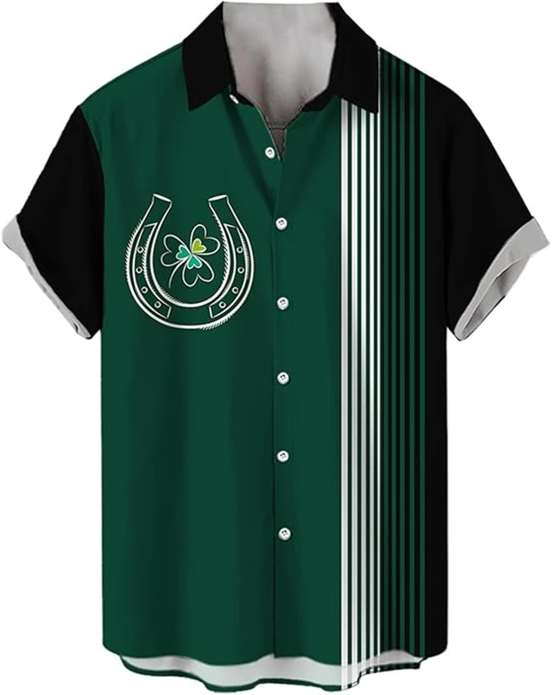 

Мужская рубашка на День Святого Патрика с 3D-принтом, зеленая, с изображением клевера, с коротким рукавом, на пуговицах, повседневная, праздничная, для мужчин и женщин