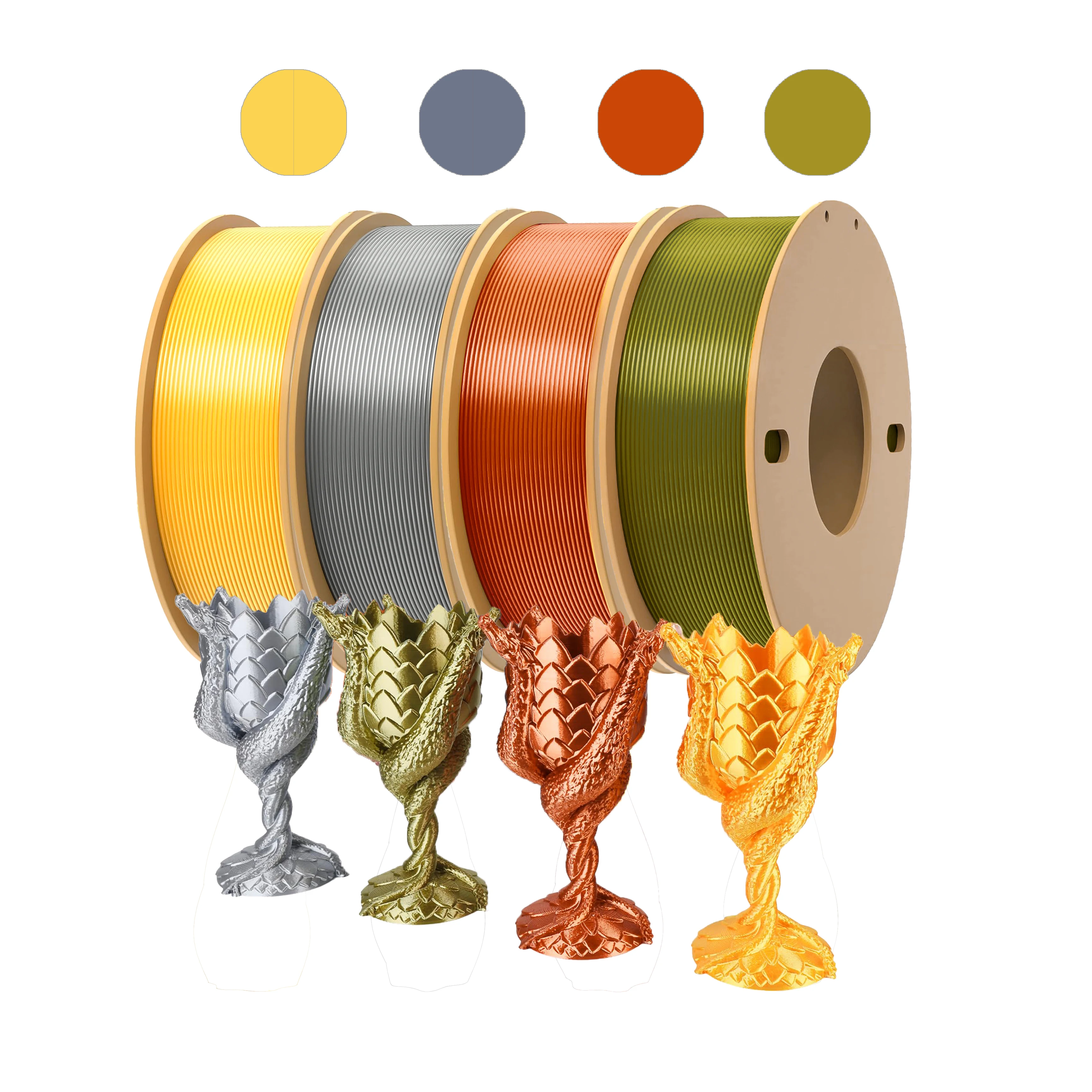 

PLA Silk 3D Printing Filament - 4-Pack (4x250g) for Bambu Lab, Creality & Anycubic Printers - 1.75mm Diameter