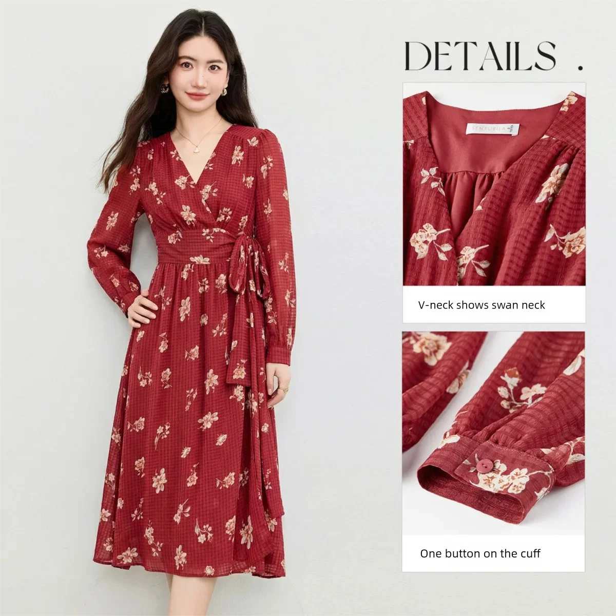 SENTUBILA Women's Elegant Dress 2026 Autumn Plaid Lightweight Flowy Holiday Beach Vacation High Grade Casual Outfit 161LF6044