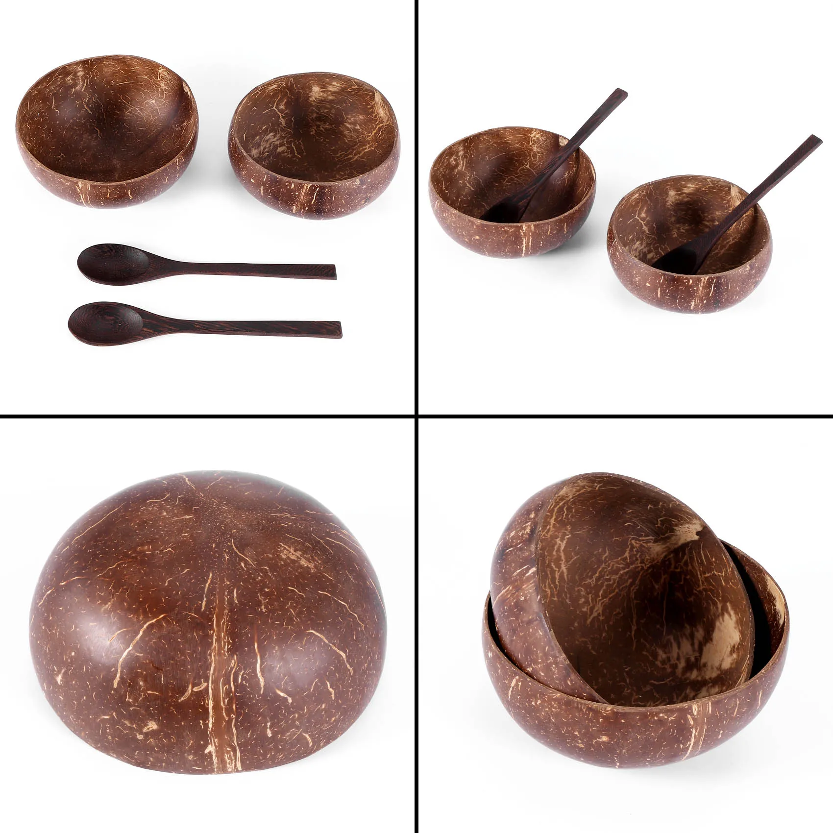 

A15F-Кокосовые миски и деревянные ложки для сервировки лапши, пасты, смузи, мороженого, украшения ручной работы, миска из скорлупы кокоса