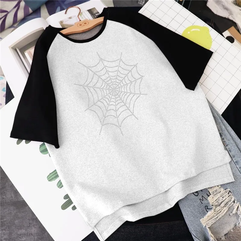 1 pc Spider Web Rhinestone Heat Iron on Transfers Halloween Costume Decor Hot Fix Appliqué Template for Clothes Bags Pants