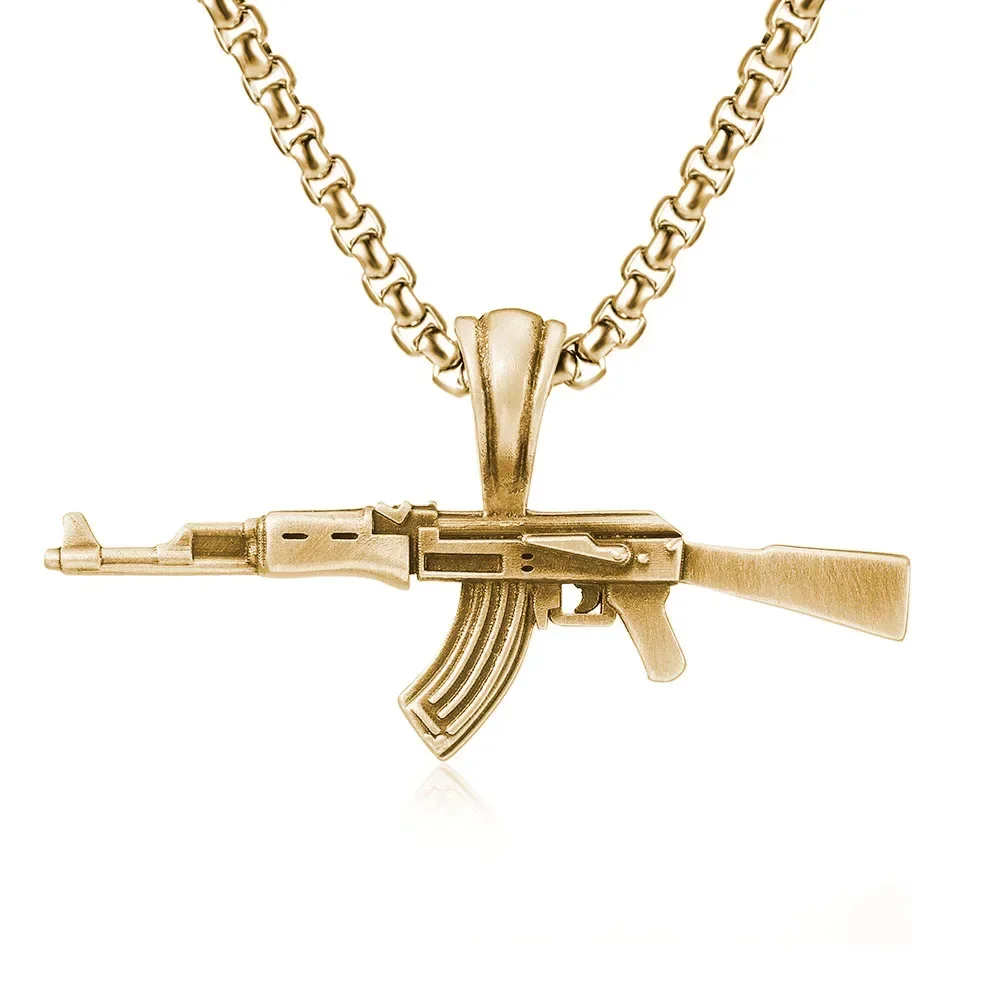 Retro Fashion AK47 Rifle Submachine Gun Pendant Necklace Men\'s Personalized Punk Trend Charm Jewelry