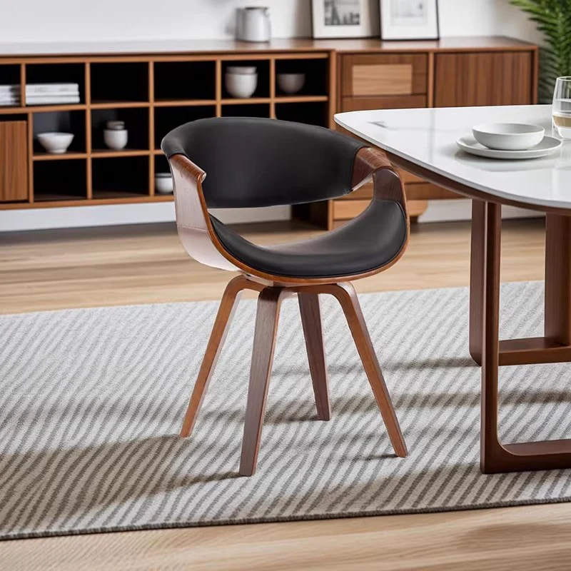 Modern Curved Back Dining Chair Padded Linen Seat & Wooden Legs Ergonomic Comfort for Home Kitchen Restaurant Cafe