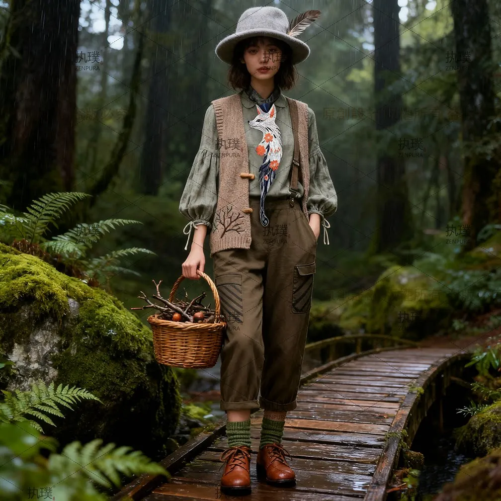 Heavy Industry Embroidery  Flower Fox Mori Retro Medieval Design Art Niche National Style Personalized Shirt Accessories Women