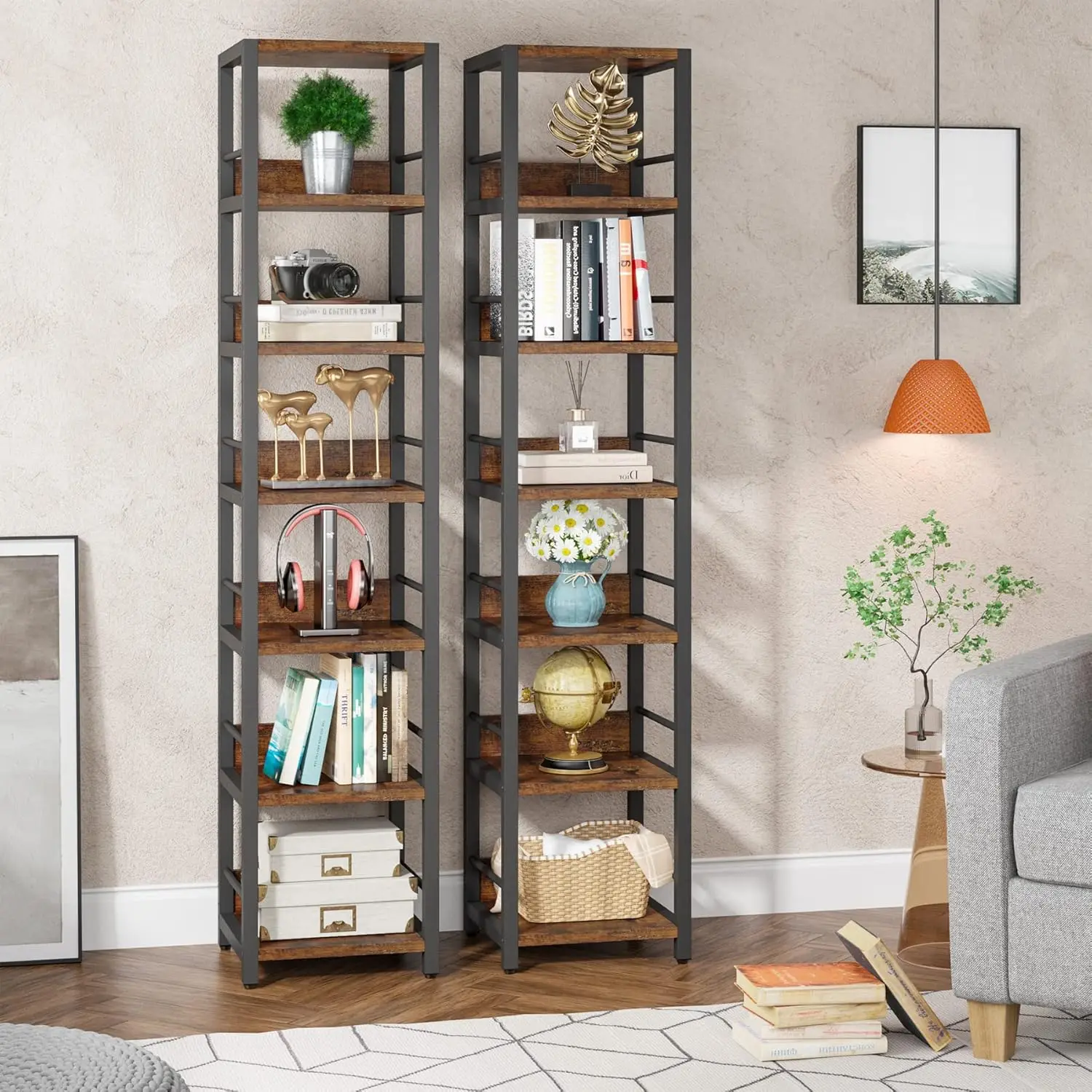 

6-Tier Corner Shelf, 75 Inch Tall Narrow Bookshelf Storage Rack, Etagere Shelves Display Stand for Small Spaces