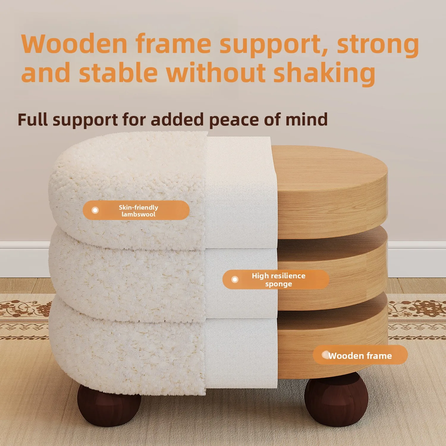 Household solid wood low stool Entry shoe change stool ottoman sitting pier dressing stool living room stacked sofa stool