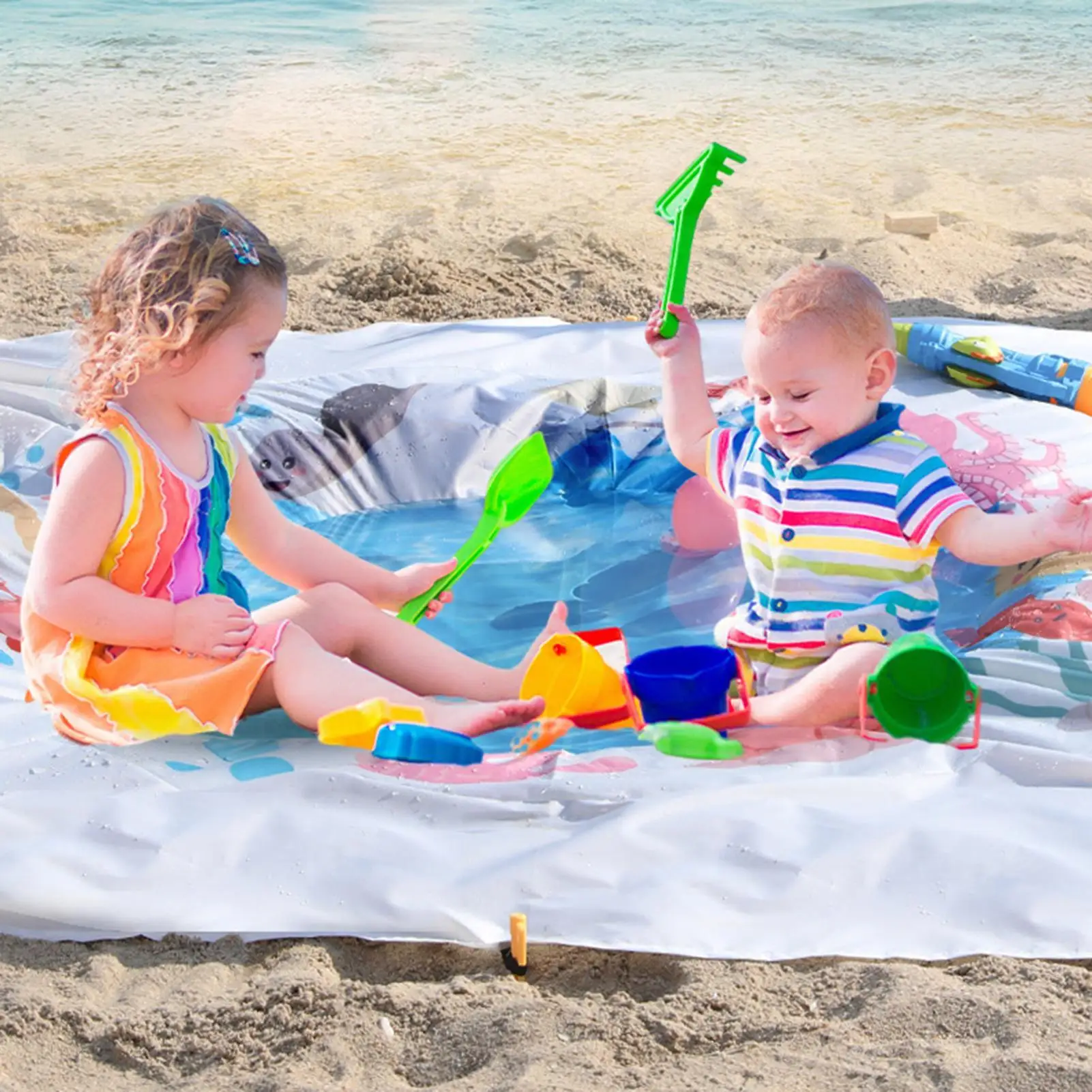 Waterproof Beach Baby Pool Kiddie Pool for Toddlers Beach Blanket Paddling Pool-Beach Summer Outdoor Water Play Toy for Kids