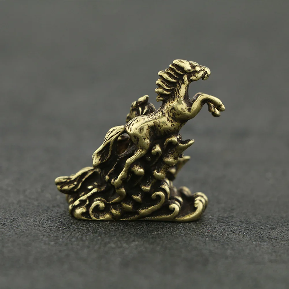 Hand-made Retro Ten Thousand Horses Galloping Small Ornament Solid Brass Steed Tea Pet Office Table Ornament Bronze Antique