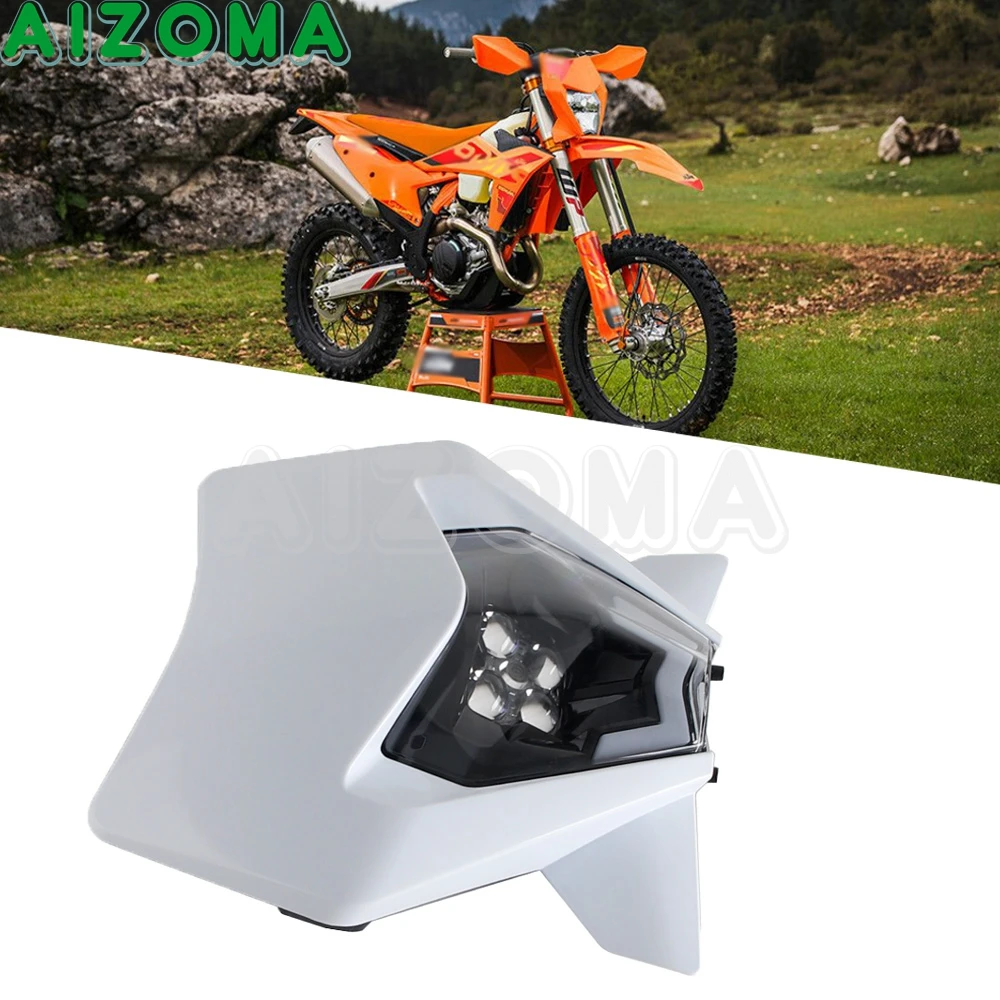 Supermoto LED Headlight Plate For EXC SX XC 250 300 450 Pit Bike High Low Beam Headlamp Front Daytime Running Light DRL 2024-25